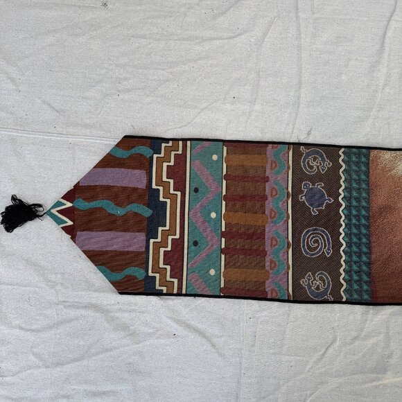 Southwestern Kokopelli Style Table Runner Tapestry Woven Aztec Design 68" Long - Picture 5 of 6
